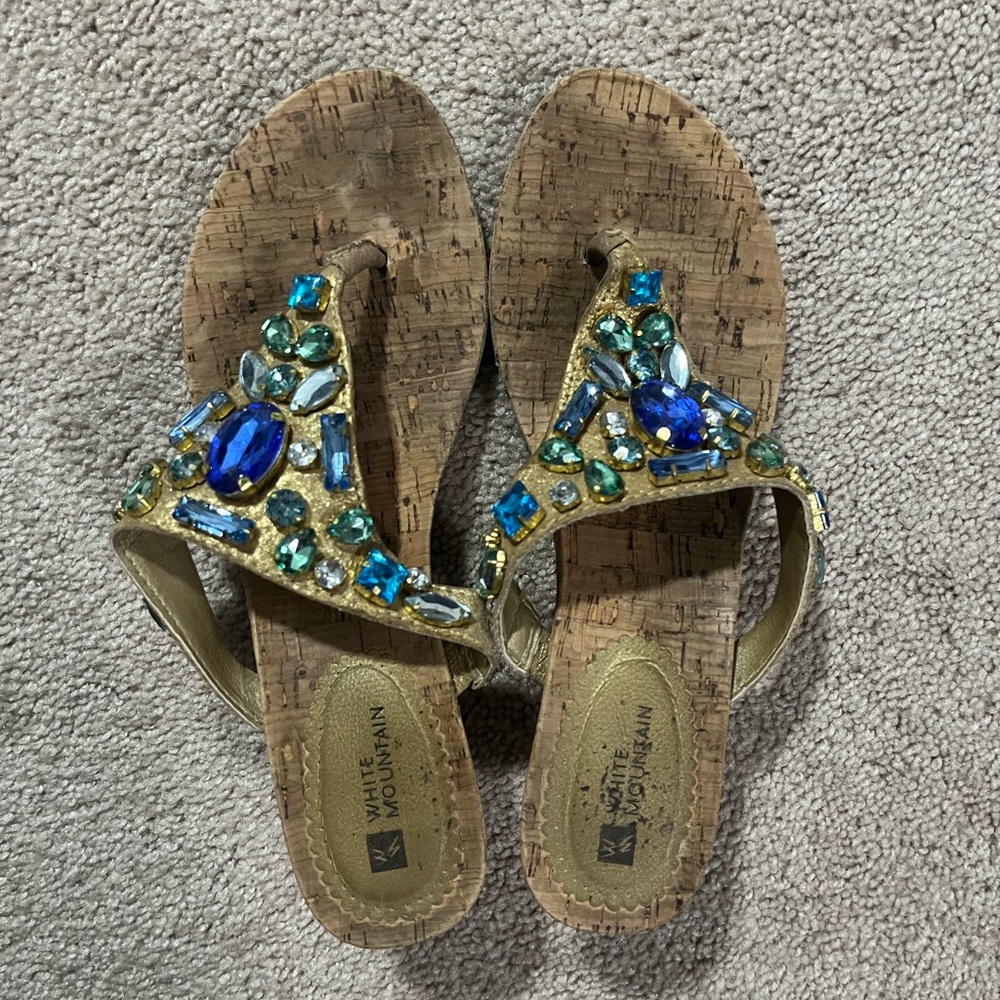 White Mountain Women's Bejeweled Sandals - Blue and Tan